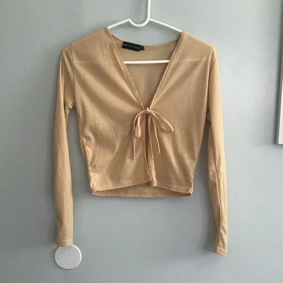 Cropped Beige Cardigan Front tie Fall - Picture 3 of 7